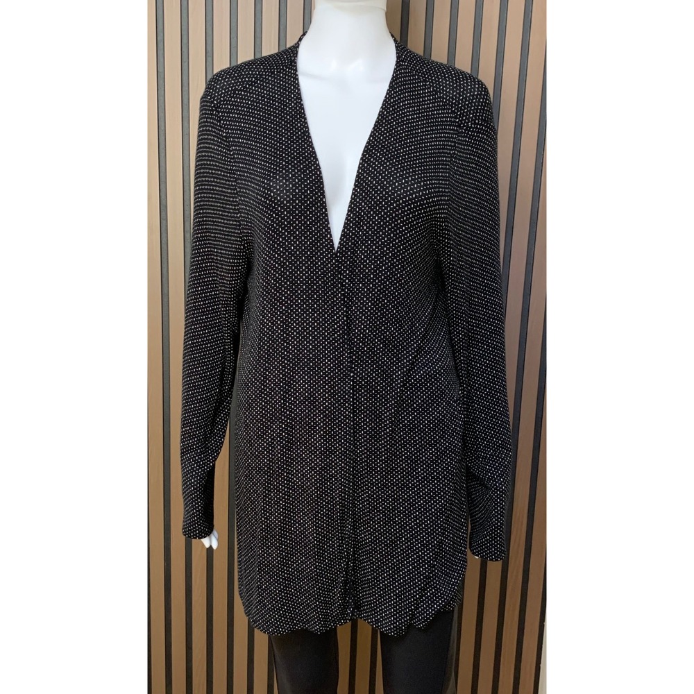 J. Jill Wearever Black White Polka Dot Open Front Cardigan Sweater L Lagenlook